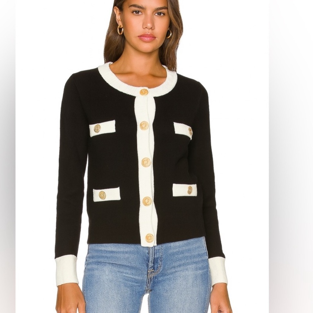 2145. Black and White Cardigan with Button Accents